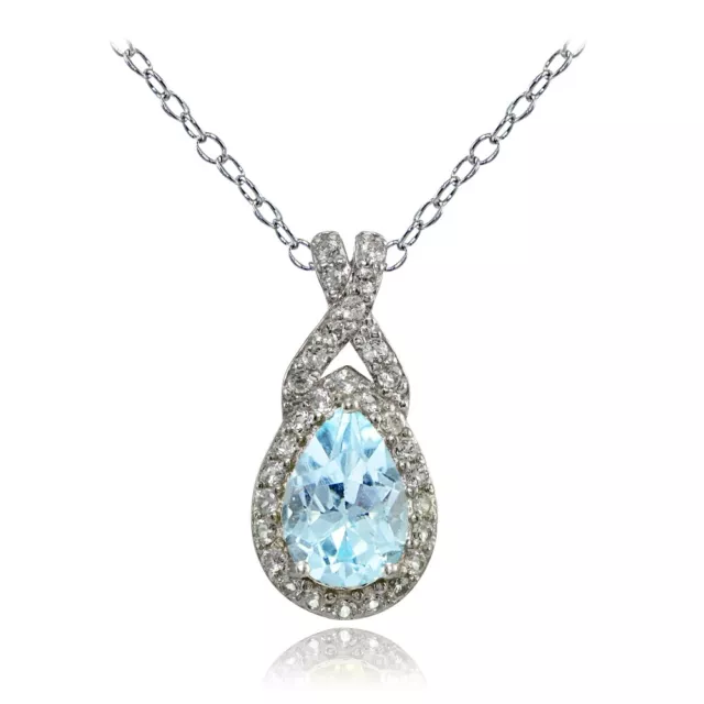 Sterling Silver Blue Topaz and White Topaz X and Teardrop Necklace