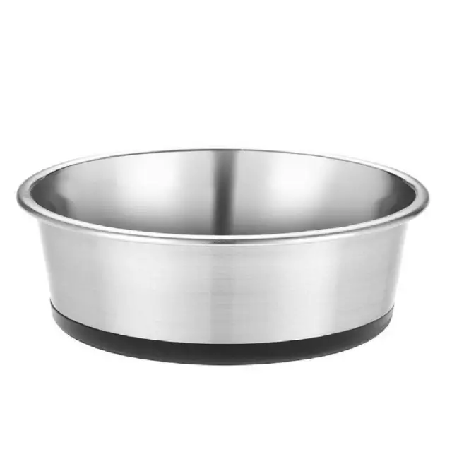 Dog Pet Feeding Water Bowl Heavy Gauge Stainless Steel Non Slip Dish Rubber 2