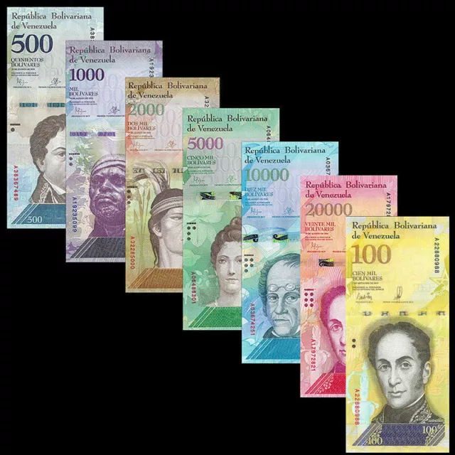 7 Venezuela Banknotes 500 - 100,000 (100000) Bolivares 2016-2017 / aUNC