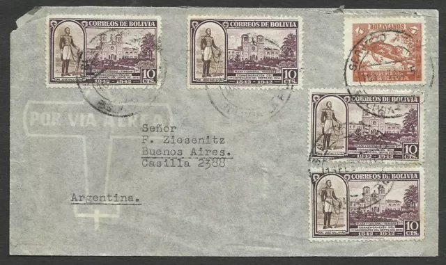 Bolivia, 1945, Air Mail Cover To Argentina, Vf