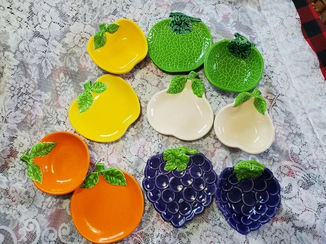 Vintage Dessert Set Majolica Fruit Shaped Dishes Bowl Underplate 10 Pc