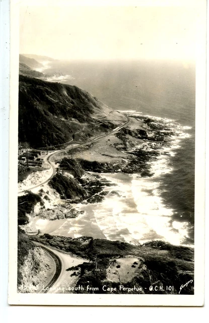 Aerial Ocean View-Cape Perpetua-Oregon Coast-RPPC-Real Photo Vintage Postcard