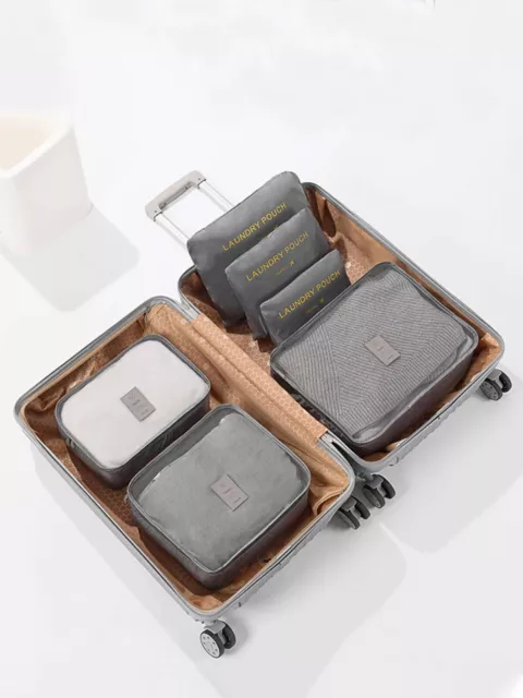 6 Packing Cubes Luggage Storage Organiser Travel Holiday Suitcase Bags Set- Grey