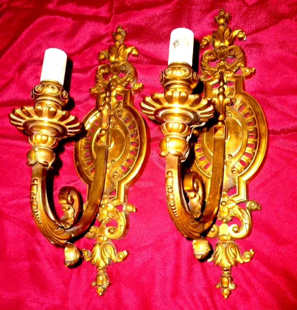 Pair of Rare Large Antique French Solid Gilded Bronze/ Brass Sconces 44cm tall 2