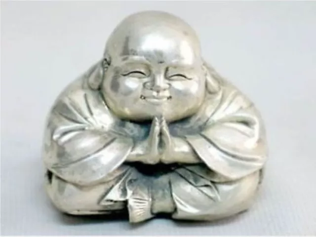 Old Tibet Silver Sitting Small Laughing Buddha Statue