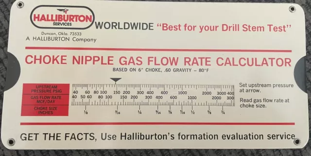 Vintage Halliburton Oil & Gas Well Tester Flow Rate Calculator Slide / Oilfield