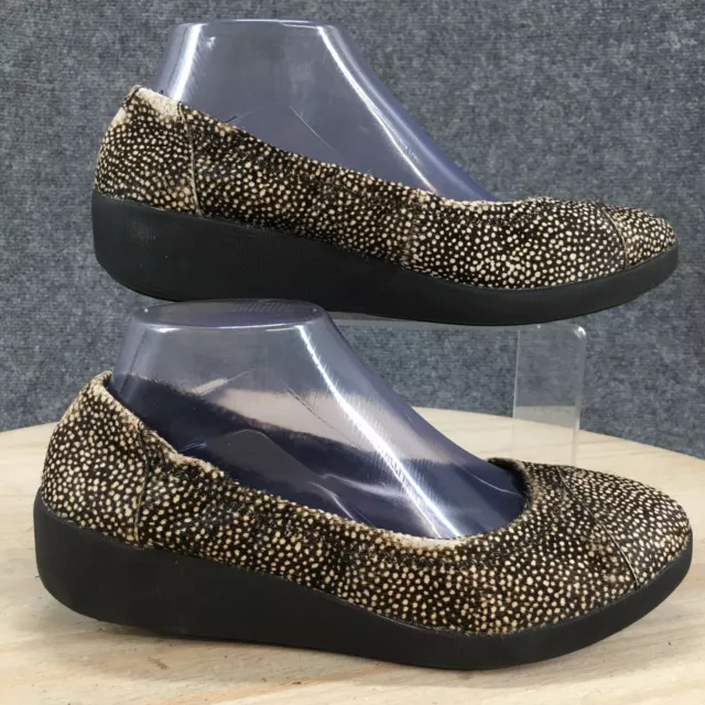 Fitflop Shoes Womens 39 F-POP Pony Hair Ballet Flat Brown Slip On Comfort Casual