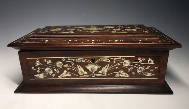 Rare & Beautiful Antique 19th Century Inlaid Floral Ceylon Wooden Box