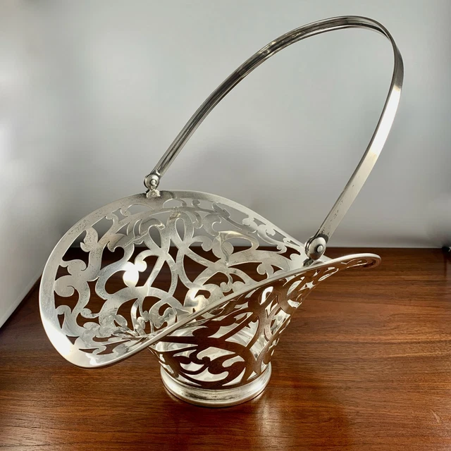 Large Cartier Pierced Heavy Gauge Sterling Silver Handled Basket No Monogram