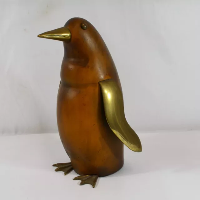 Brass and Wood Penguin Sculpture Frederick Cooper? MCM Art Figurine Bird Vtg 11"