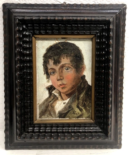 PICCOLO QUADRO OLIO RITRATTO SCUGNIZZO SOUVENIR di Napoli GUILLOCHE' '800