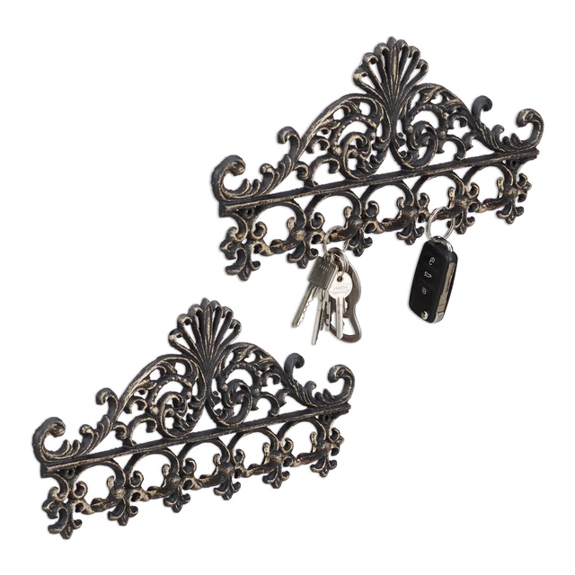 Marco Paul Appendipanni A Muro Vintage In Ghisa, 3 Ganci, Design A Chiave, 22,5x10 Cm
