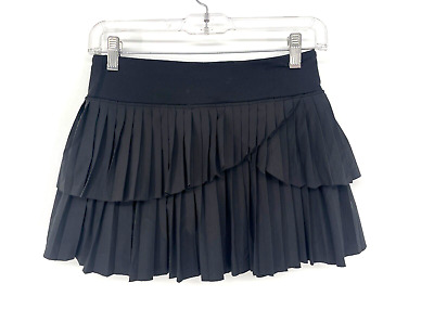 Ivivva Lululemon girls size 12 Tennis Pleated Ruffle Skort black pockets elastic