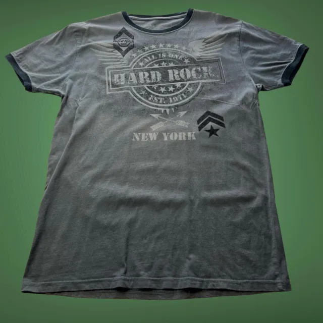 Grey Hard Rock Cafe T-Shirt Graphic Tee Music Travel Size Medium New York USA