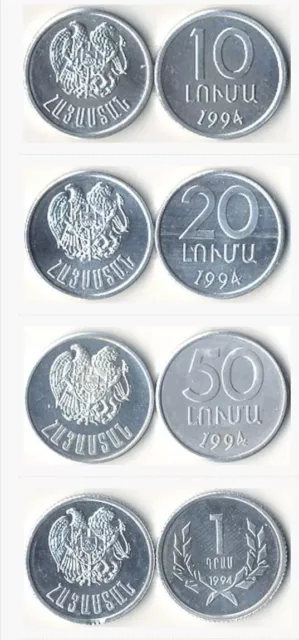 Armenia 🔥25x🔥 7 PCS UNC Coin SETS, 10 20 50 Luma 1 3 5 10 Dram 1994.