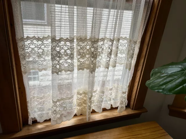 lot of 3 vintage lace curtain panels 85" w x 68" long