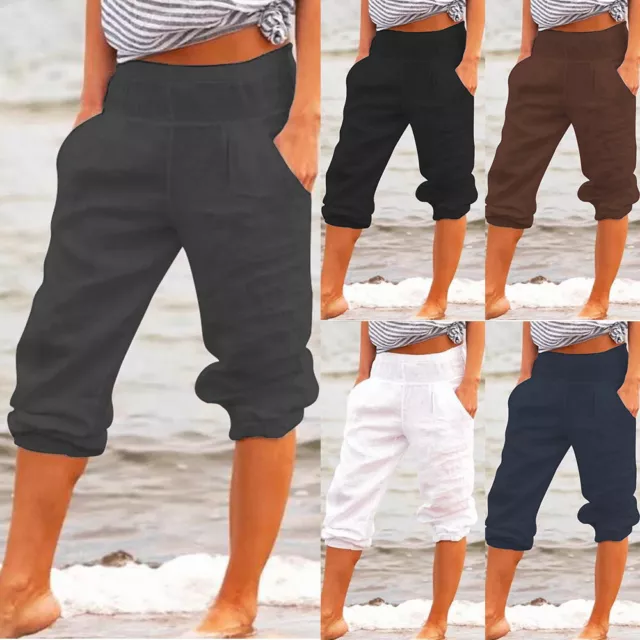 Pantaloncini Capri Da Donna 3/4 Pantaloni Estivi In ​​Cotone Lino Per Il A