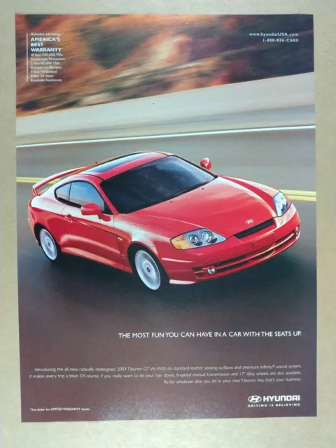 2003 Hyundai Tiburon GT V6 vintage print Ad