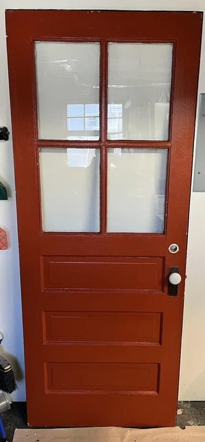 31-1/2” X 78-3/4” Antique Vintage Solid Wood Exterior Entry Door 4-pane Glass 2