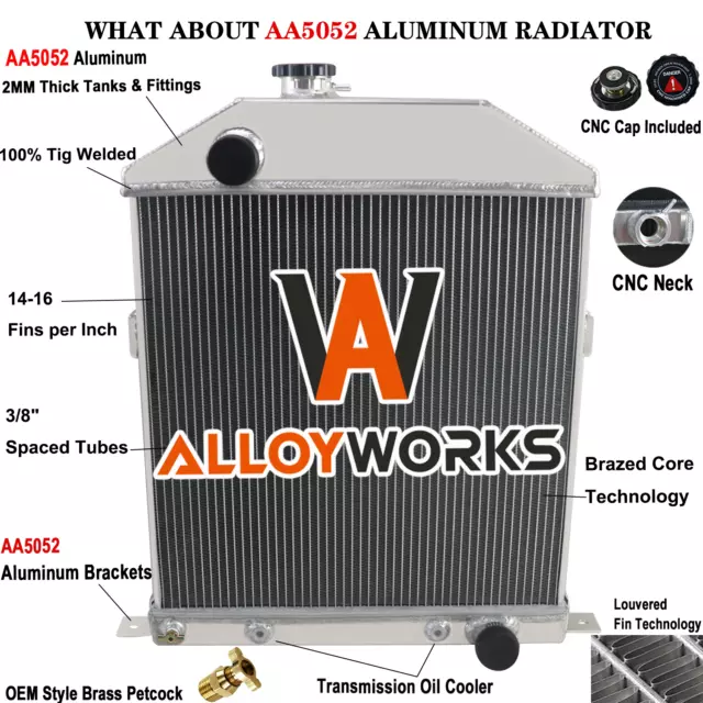 4 Row Aluminum Radiator For Ford Deluxe Coupe Mercury Chevy V8 Engine 1942-1948