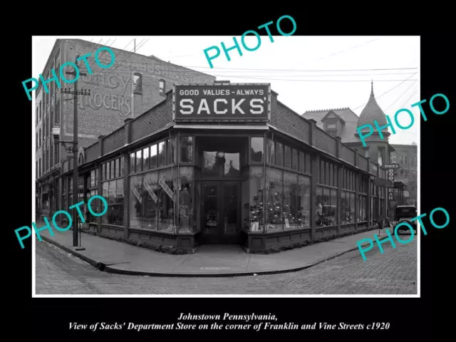 Old Postcard Size Photo Of Johnstown Pennsylvania View Of The Sacks Store 1920