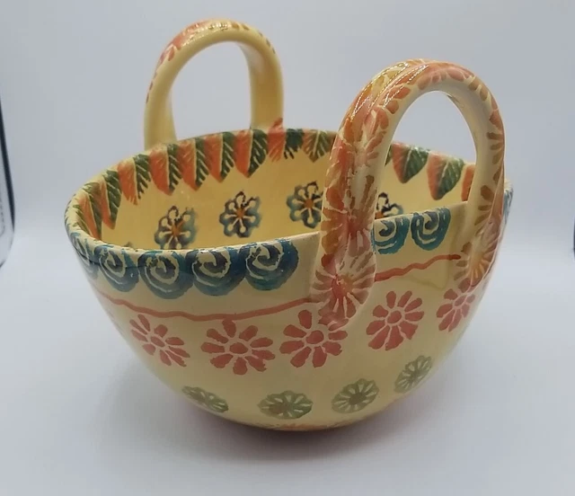 Italica ARS Pottery Two Handled Oval Basket Bowl Hand Painted Italy 10"x7"x5.5"T