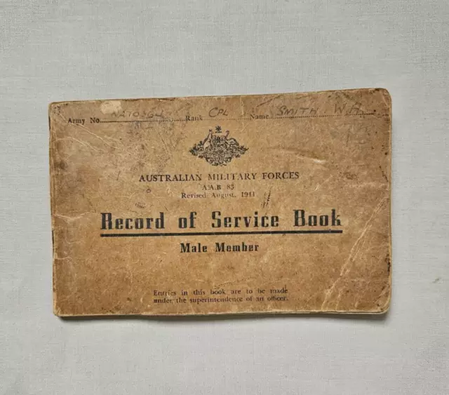 WW11 Record Of Service Book William Smith Saddler Binalong NSW No N270364