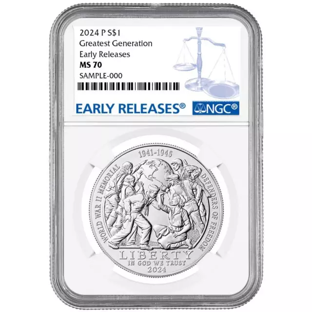 2024-P UNC $1 Greatest Generation Silver Commemorative NGC MS70 ER Blue Label