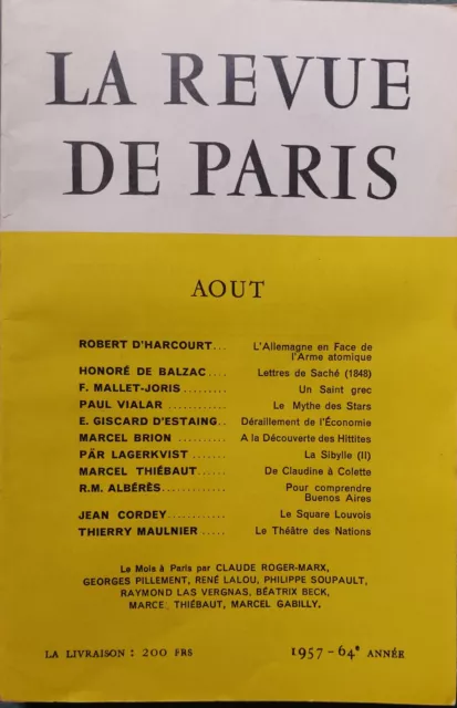 Revue de Paris, année 1957, 12 numéros de janvier à décembre