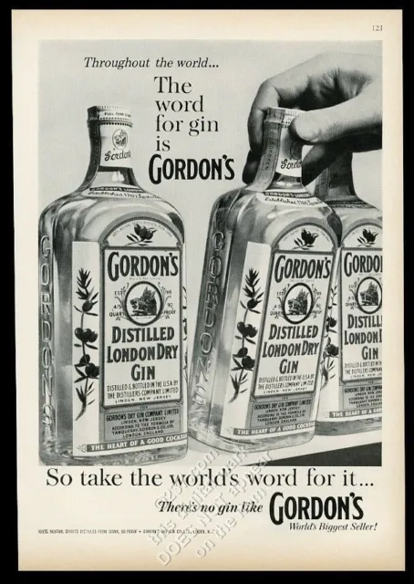1960 Gordon's Gin 3 bottle photo vintage print ad