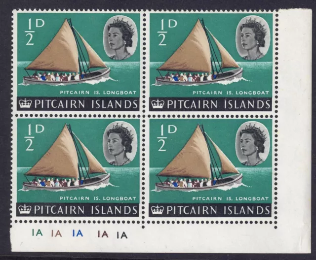 Pitcairn Islands 1964 QEII ½d Plate Block of 4 MUH