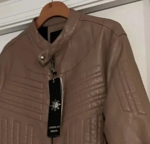 American Breed Men's Biker Jacket Fur Lined Faux Leather XL NWT Warm!