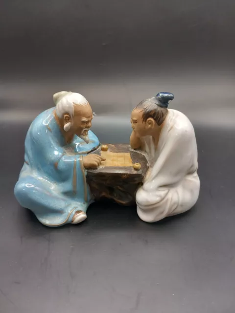 Chinese Mudman Shiwan Pottery Two Men Playing Board Game