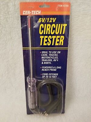 NEW AND SEALED Cen Tech Circuit Tester 6V 12V Item 43700 
