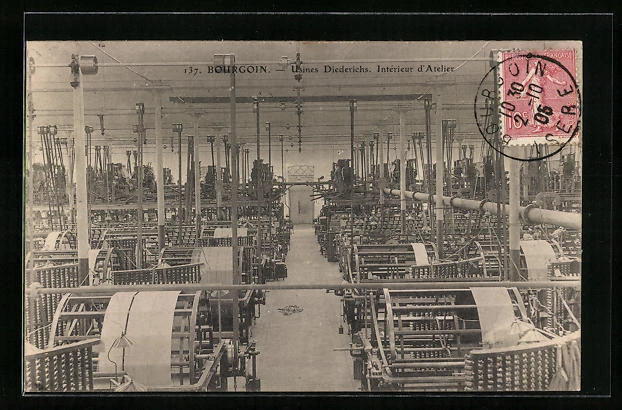 CPA Bourgoin, Usines Diederichs, Intérieur d´Atelier 1905