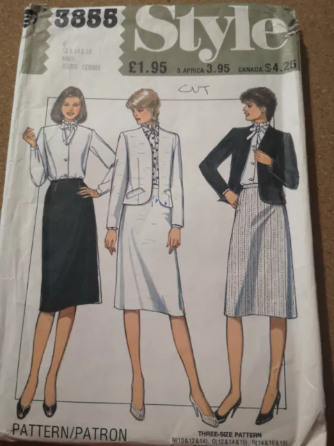 VINTAGE 1980 STYLE 3855 jacket tie neck blouse straight skirt SEWING PATTERN 3