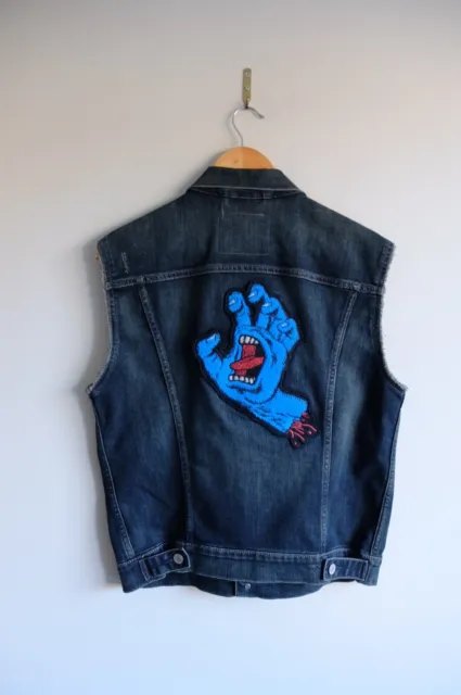 Vintage Levi's x Santa Cruz denim sleeveless Jacket S Black trucker VGC