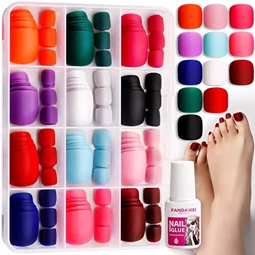 12 Packs 288PCS Matte Press on Toe Nails Short Square Fake Toe Nail