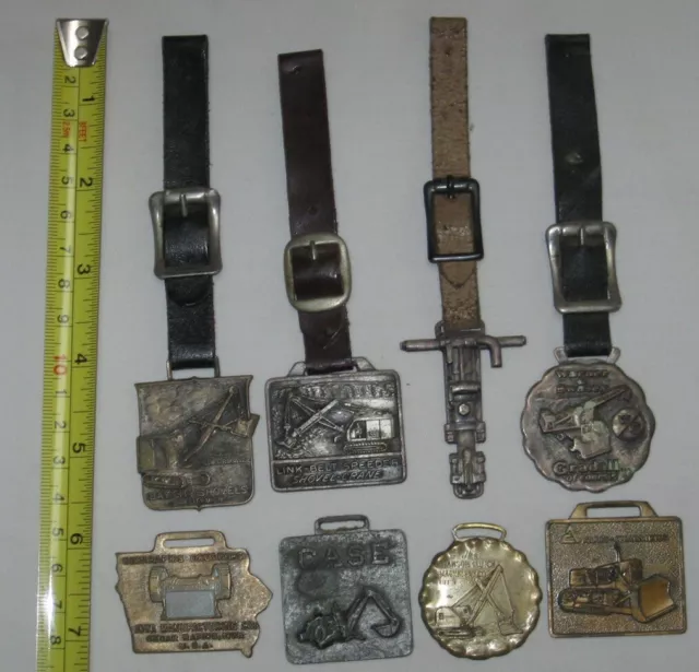 Vintage Lot of 8 Pocket Watch Fobs Bay City Shovels, Cedar Rapids Crushers, Case