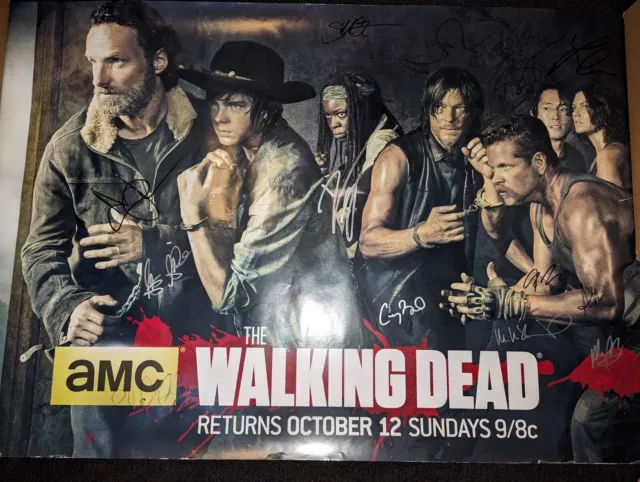 Walking Dead Poster Autographed / Signed 14x Andrew Lincoln Norman Reedus & More