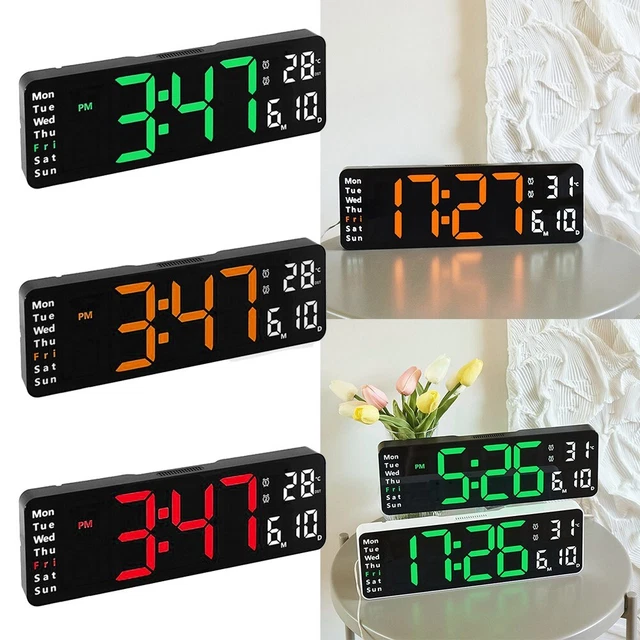 LED Numérique Horloge Murale Température Date Écran Alarm-Clock Maison Déco Neuf