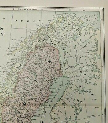 1895 Vintage Sweden & Norway Map Old Authentic Antique Encyclopedia Atlas Map 3