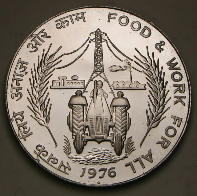 INDIA 50 Rupees 1976 - Silver 0.5 - FAO / Food and Work for All - UNC - 3484 *