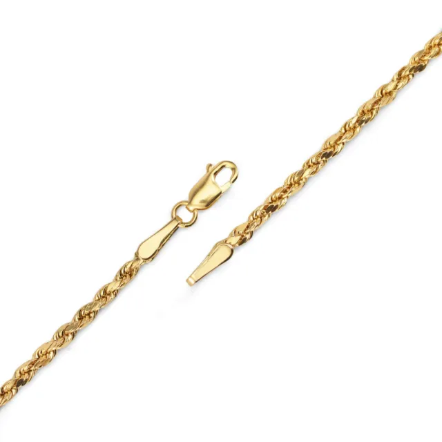 14k Hollow Diamond Cut Rope Chain Yellow Gold Necklace Lobster Lock 1.8mm 18"