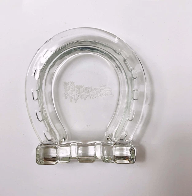 Budweiser Clydesdales Vintage Glass Ashtray, Horseshoe, Draft Horse Hitch