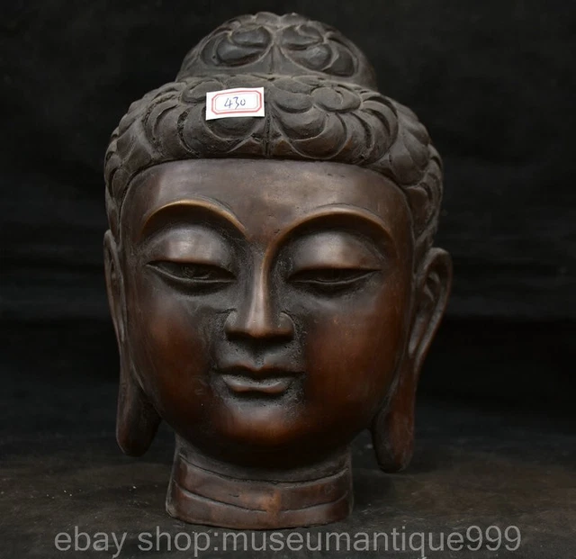 10.4" Qianlong Old Chinese Bronze Buddhism Guan Yin Goddess Head Statue