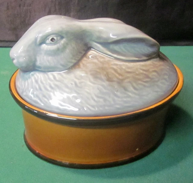 Vintage Majolica Covered Rabbit Bunny Casserole Tureen Farmhouse Dish Portugal