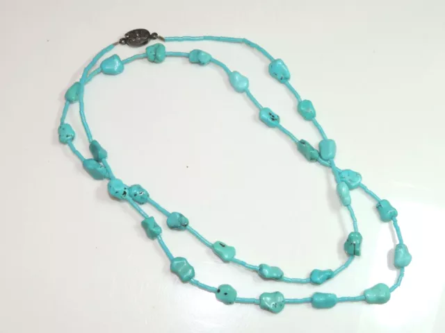Chinesisch Export Türkis Blau Howlit Perle 32 " Lang Halskette Silber Schließe