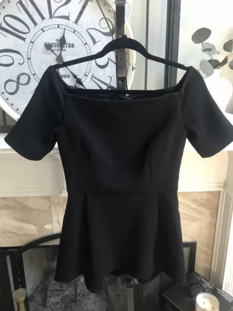 LELA ROSE square neck short sleeve mini dress - black crepe - sz 6