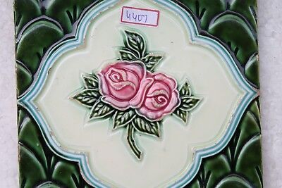 Vintage Tile Art Nouveau Majolica Green Flower Design Architecture Tile Nh4407 3
